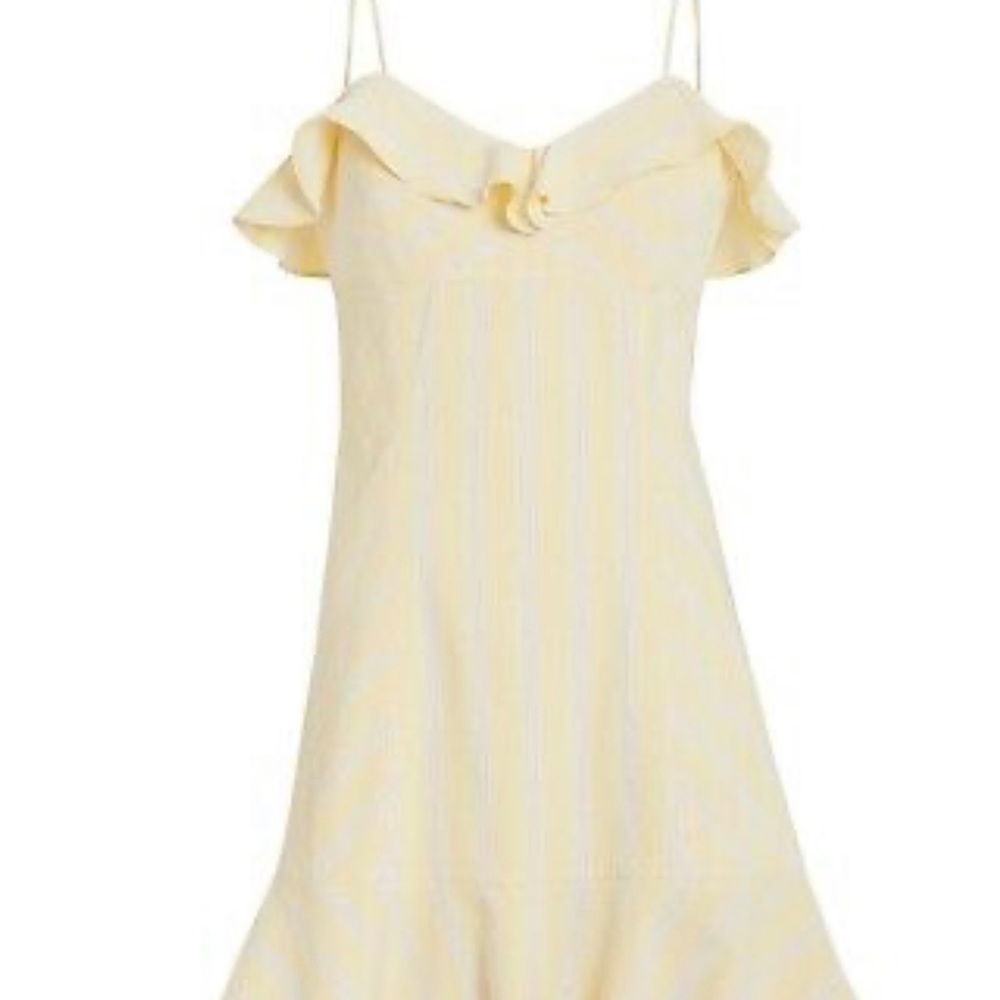 Intermix Yellow Striped Ruffle Dress Spaghetti Straps - Picture 2 of 5
